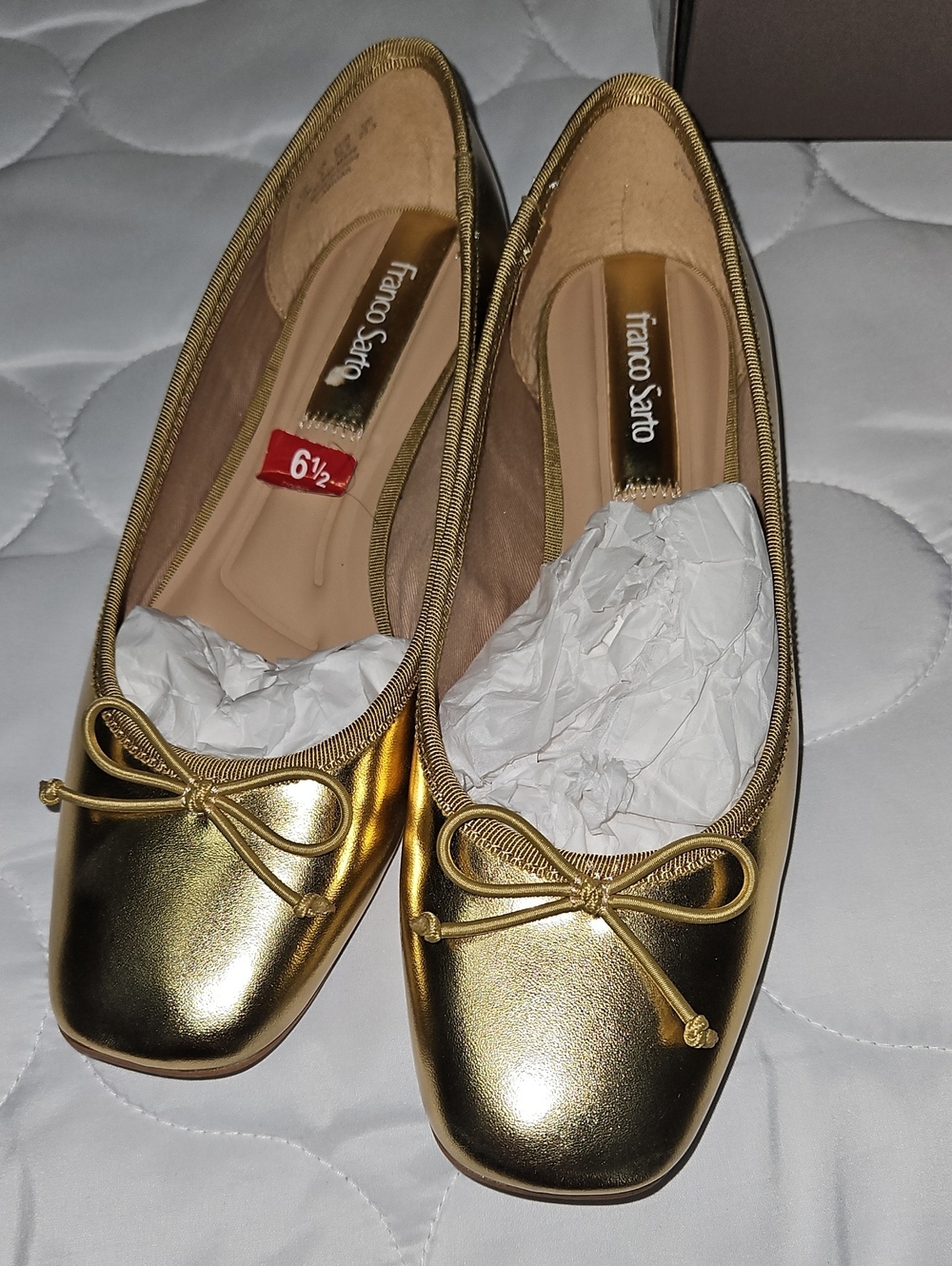 Franco Sarto Gold Leather Ballet Flats - Women's